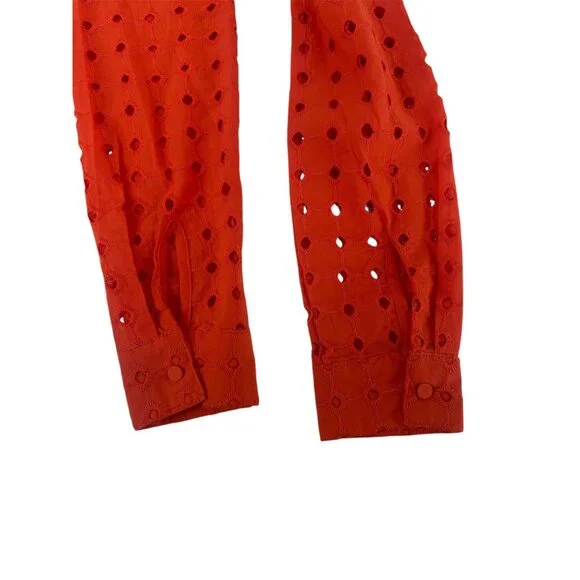 🍊 Adiva Orange Eyelet Button Down Blouse Embroidered Cutout S 🍊 - Picture 7 of 8